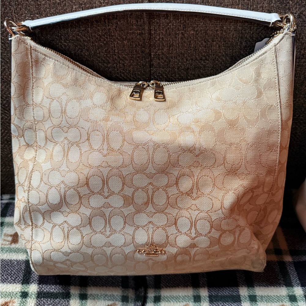 Coach Cream Shoulder Bag with Monogram Pattern